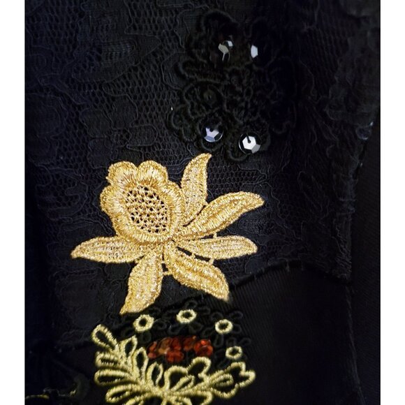 Lacy Afternoon Vintage Embelished Black Cotton Button Front Blazer Pockets 2X EU - Picture 3 of 10